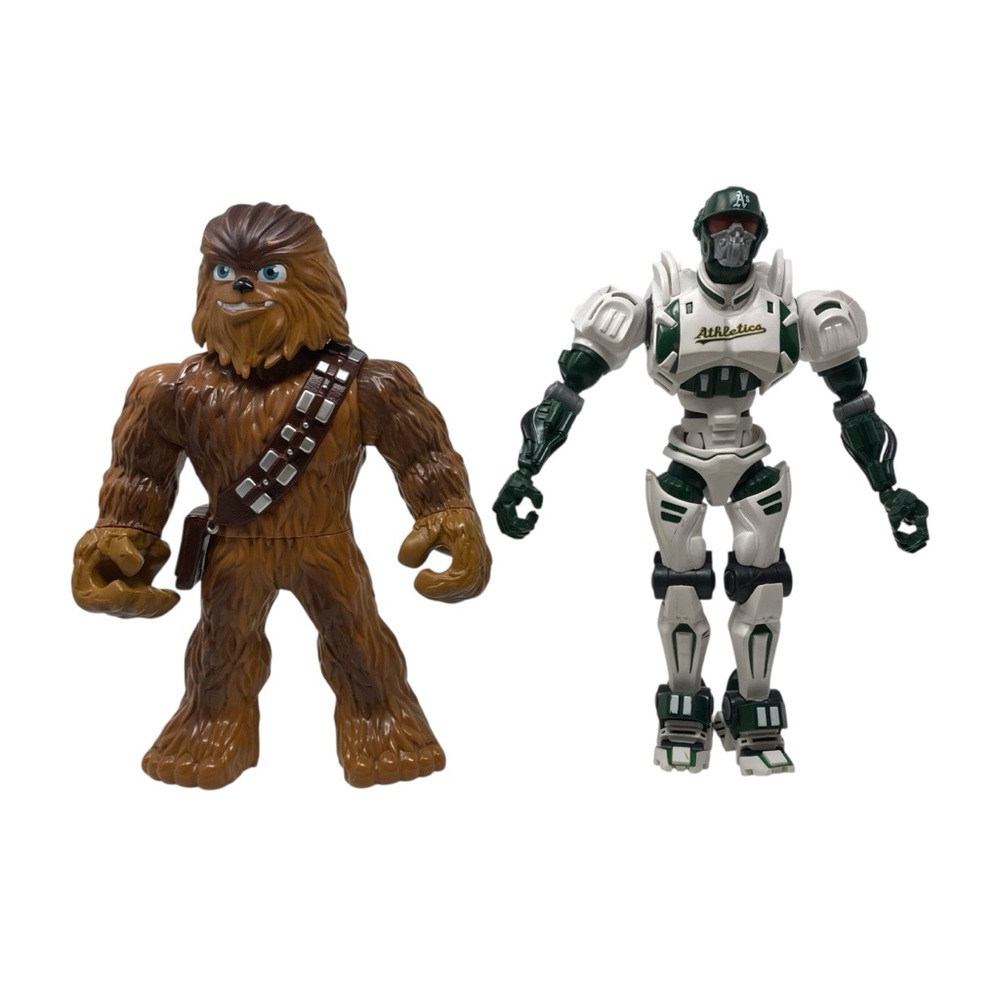 Lot of 2 Large Action Figures: Oakland A’s Cleatus Robot & Star Wars Chewbacca